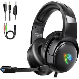 StayPowered Gaming Headset - Intense Geluid & Comfortabel Design - 3D Surround Sound - Multi-platform Compatibel - Noise Cancelling Microfoon - RGB Verlichting - Verstelbare Hoofdband - Zachte Oorkussens - Zwart- Levering Sneller dan Aangegeven!
