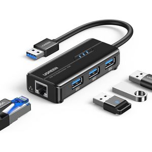 USB 3.0 Hub Ethernet Adapter - Netwerkadapter met 1000Mbps Gigabit Poort en 3 USB 3.0 Poorten voor PC en Laptop