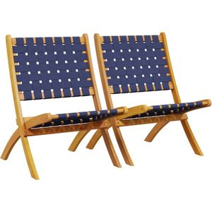 vidaXL-Tuinstoelen-2-st-inklapbaar-acaciahout-en-stof-donkerblauw