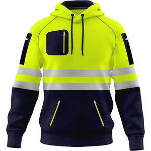 Hoogzichtbare Pullover Hoodie voor Mannen - Veiligheidssweater met Reflecterende Tape en Multi-Ritszakken