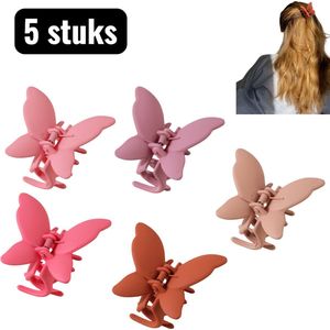5 stuks - Haarspeldjes - Matte vlinderhaarspeldjes - Zijdezachte haarspeldjes - Haaraccessoires met rugstijl - Serie met roze kleuren
