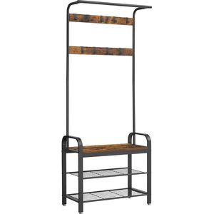 Wandgarderobe - schoenenbank - wandrek met plank en 9 haken - schoenenrek met 3 niveaus - opslag - metalen frame - voor hal - entree - industrieel design - Stenberi