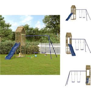 vidaXL Houten Speelset - Schommel - Glijbaan - 315 x 373 x 264 cm - Geïmpregneerd hout - Stevig en stabiel - Multi-activiteitencentra - Veilig design - Buitenspeelgoed voor kinderen - Speeltoestellencombinatie