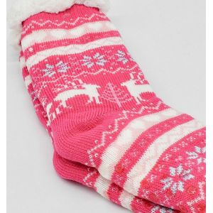 Merino Wollen sokken - Knal Roze met Hartjes - maat 39/42 - Huissokken - Antislip sokken - Warme sokken – Winter sokken