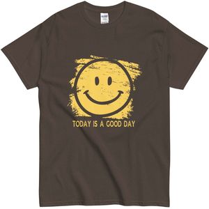 Grappig T Shirt met Motiverende Tekst: Today is a Good Day - Smiley - Dames Heren - Bruin - 3XL