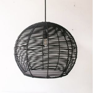Rotan ronde lamp zwart large - 50 cm - zonder snoer / zonder fitting