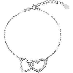 Joy|S - Zilveren hart puro amore armband - 2 harten - zirkonia - gehodineerd