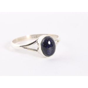 Fijne zilveren ring met blauwe zonnesteen - maat 15.5