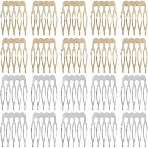 Zijkammen van metaal 5 tanden sluierkam - Set van 20 stuks voor Franse dames - Haaraccessoires met zilveren en gouden knotclip