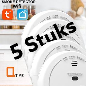 LET OP 5 STUKS VOORDEELVERPAKKING Q-time Compacte Slimme Rookmelder WiFi - Tuya & Smartlife app - voldoet aan EU normen - koppelbaar met Alexa, Google, SmartThings, Tuya, Smart Life, SHB Smart enz. enz.