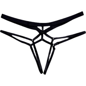 Sexy String Zonder Stof - Zwart - Transparant - Open Kruis - Bondage Riem - G-String Tuigje - Erotisch - Lingerie / Ondergoed - Maat XL
