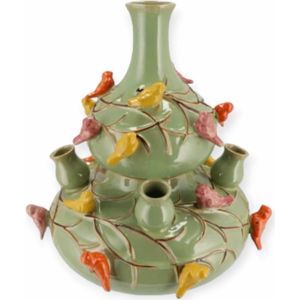 Daan Kromhout - Bird Vase - 2-delig - Vaas - Tulpenvaas - Pistache- Zacht Groen - D23 x H25 cm - Toetervaas