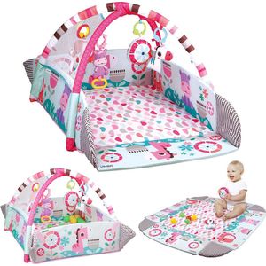 Speelkleed baby 5in1 + Buikligtrainer - BABYGYM MET AANPASBARE WANDEN - Ballenbak incl 30 ballen + 5 speeltjes - Activity gym baby - Babygym - 0m+