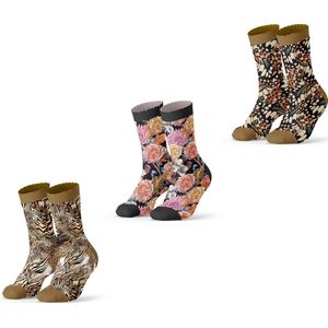 Sock My Feet geschenkdoos sokken dames 36 38 - cadeau voor vrouw - duurzaam - naadloos - Animal Autumn Flower Papillon
