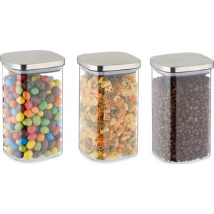 Relaxdays voorraadpot met deksel - set van 3 - opbergpotten - 1200 ml - luchtdicht - glas