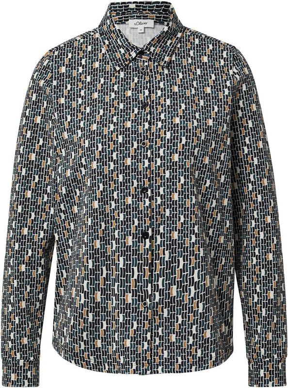 s.Oliver - Blouse - Pueblo/Petrol/Zwart/Natuurwit - Lange Mouw - Normale Pasvorm