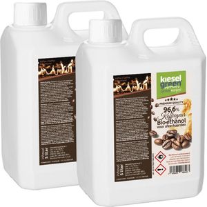 KieselGreen 10 Liter Bio-Ethanol met Koffie Aroma - Bioethanol 96.6%, Veilig voor Sfeerhaarden en Tafelhaarden, Milieuvriendelijk - Premium Kwaliteit Ethanol voor Binnen en Buiten