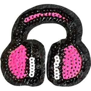 Koptelefoon Headphone Paillette Strijk Embleem Patch 5.3 cm / 5 cm / Roze
