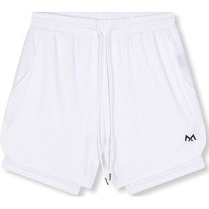 MEAUXGLIT Sportbroek Heren - Bestseller - korte broek Heren - Duotech Short Pants White - 2-in-1 Shorts met Achterzak en Verborgen Zijzak voor het opbergen van je mobiel - Gym - Fitness - Running - Padel - Outdoor - Indoor (Maat S)