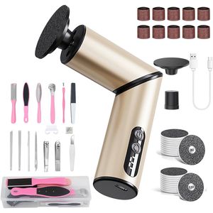 REFTTENW Eeltverwijderaars & Elektrische Voetvijl 2 In 1 - Met 20 Vervangbare Schuurpads En Nagelverzorgingsset 14-Delig - Oplaadbaar - Draadloos - Voetvijl - Eeltvijl Goud