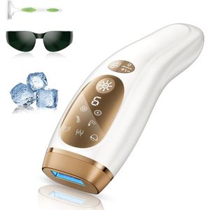 Nawy® IPL Laser Ontharingsapparaat - Laser Ontharing - Pijnloos Ontharen met Ice Cooling - Permanente Ontharing voor alle Lichaamsdelen - voor Mannen en Vrouwen - 999.999 Flitsen - Inclusief Beschermbril en Scheermes - Epileerapparaat Dames