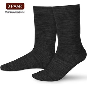 Sukats® 8 Paar Merino Wollen Sokken - Dames en Heren Sokken - Maat 39-42 - Antraciet - Merino Wollen Kousen - Naadloos