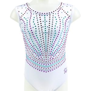 Turnpakje Yfke Wit Mouwloos - Maat 2: INT 104-110 - Gympakje voor Turnen, Acro, Trampoline en Gymnastiek