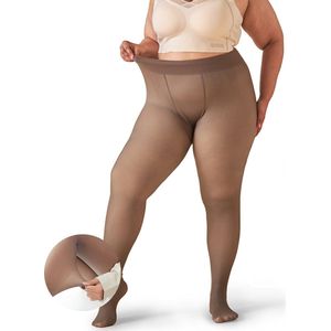 Enzo Lucci Thermo Fleece Panty voor Dames – Plus Size – Gevoerd & Corrigerend – legging – Maat M-L– Hoge Taille - Bruin