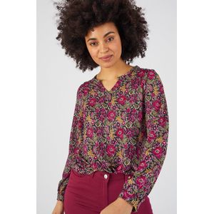 Damart - Gebloemd T-shirt in stretch crêpe stof met glanzend garen - Vrouwen - Violet - XS