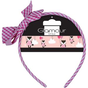 Kinderhoofdband met strik Roze rooster