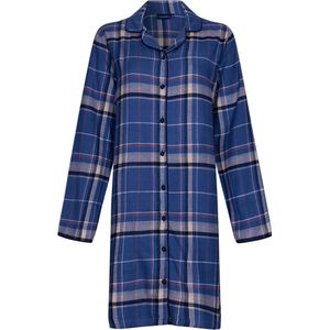 Rebelle Flanellen dames nachthemd lange mouw - Blauw geruit - 100% katoen - 36