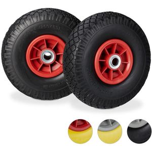 Relaxdays 2x steekwagenwiel 3.00-4 - rubberen luchtband - stalen velg - as met diameter 20 mm - 260x85 mm - in het zwart