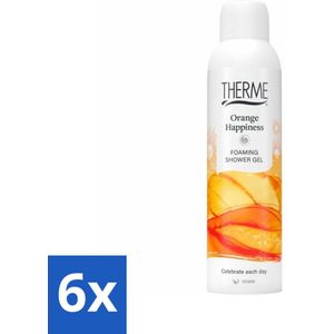 6 x Therme - Orange Happiness - Schuimende Douchegel - Verfrissend - Verzorgend - 200ml - Douchegel - Schuimende Douchegel - Sinaasappelgeur - Verfrissende Douchegel - Verzorgend Douchegel
