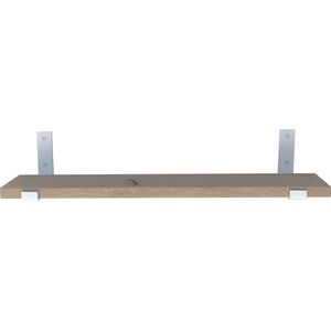 GoudmetHout Massief Eiken Wandplank - 50x15 cm - Industriële Plankdragers L-vorm Up - Staal - Mat Wit