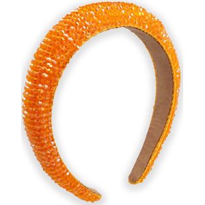 Lajetti - Glitter Haarband Dames Diadeem Oranje Strass Koningsdag