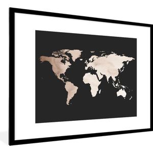 Fotolijst incl. Poster - Wereldkaart - Zwart - Wit - 80x60 cm - Posterlijst