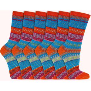 Hygge sokken | Wollen sokken | Dames & Heren | Kleur: Rood | 6 paar