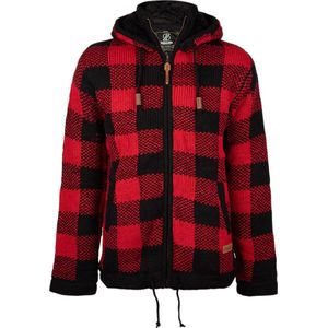 Gebreid Wollen Heren/Uni Vest van Schapenwol met Polyester Fleece voering en vaste capuchon met binnenkraag - SHAKALOHA - M Checker ZH RedBlack XXL