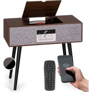 Auna Julie Ann Platenspeler Stereo-Installatie - 3 Snelheden: 33, 45 En 78 Toeren - Cd Speler - Dab+/Fm Radio - Bluetooth Verbinding - Usb Opnamefunctie - 2 Luidsprekers - Lc Display - Afstandsbediening - Aux-Ingang - 4 Afneembare Poten - Donker hout