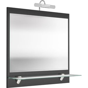 Spiegel Milan Antraciet - MDF - Breedte 70 cm - Hoogte 68 cm - Diepte 22 cm - Met verlichting