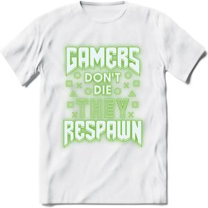 Gamers don't die T-shirt | Neon Groen | Gaming kleding | Grappig game verjaardag cadeau shirt Heren – Dames – Unisex | - Wit - L