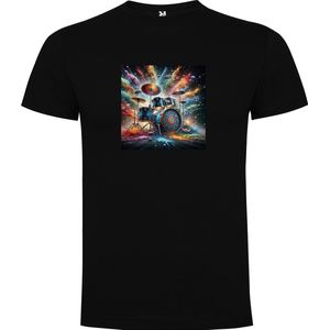 Zwart T-Shirt met “ Kleurrijke Drumstel – Muziek – Trommel – Festival “ Print Full Color Maat S