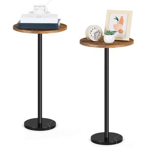 2 stuks kleine retro bruine bijzettafel, ronde salontafel met marmeren sokkel, bijzettafel voor woonkamer, slaapkamer, 32 cm, bijzettafel voor kleine ruimte, retro bruin