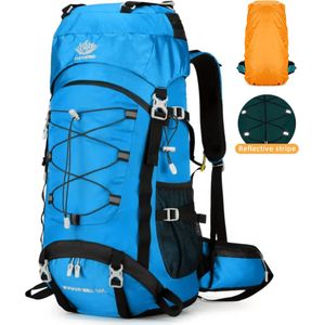 Avoir Avoir®-Hiking Backpack-60L Backpacks-Rugzak-kwaliteit-nylon-grote-capaciteit-camping-wandelrugzak- BLAUW-regenhoes-ingebouwde drink-Hydratatie rugzak-Schoen opbergzak-Ritssluiting-lichtgewicht-72cmx25cmx34cm