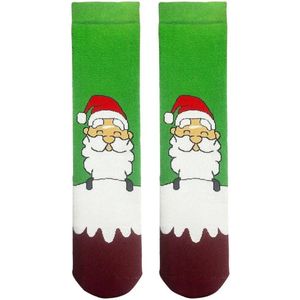 Kerstman sokken in groene badstof– Grappige kleurrijke sokken – Dames & Heren – Maat 37-42