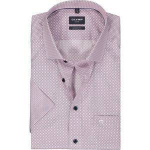 OLYMP modern fit overhemd - korte mouw - popeline - wit met blauw en roze dessin - Strijkvrij - Boordmaat: 42