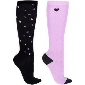 Paardrijsokken QHP Lize Set Van 2 Paar Zwart/Violet - 27-30