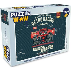 Puzzel Raceauto - Racebaan - Retro - Tekening - Legpuzzel - Puzzel 1000 stukjes volwassenen