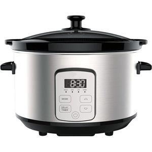 Slowcooker Met Timer – Slowcookers Inclusief Warmhoudfunctie en Timer – Slow Cooker Keramische Pan – Multicooker Met Antiaanbaklaag – 4.7L Capaciteit