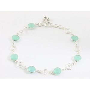 Zilveren enkelband met aqua chalcedoon